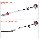 Maxtra 42.7cc Powerful 8.2 FT to 11.4 FT Extension 4 in 1 Gas Hedge Trimmer Pole Saw String Trimmer Brush Cutter Trimmer with Portable Bag