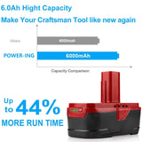 2Pack 6.0Ah 19.2 volt Replacement Lithium Ion Battery for Craftsman C3 XCP 130279005 1323903 130211004 11045 315.115410 315.11485 130285003 11375 19.2V DieHard Cordless Power Tool Batteries