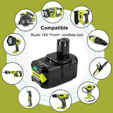 18V 6.0Ah Lithium Replacement Battery for Ryobi 18-Volts P108 P100 P102 P103 P104 P105 P107 P109 Lithium-ion Cordless Tools Battery - 2 Pack