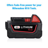 Powerextra 18V 5.0AH Replacement Battery Compatible with Milwaukee 48-11-1852 M18 LITHIUM XC 5.0 Ah M18B 48-11-1850 48-11-1852 48-11-1820 M18 Battery 2Pack