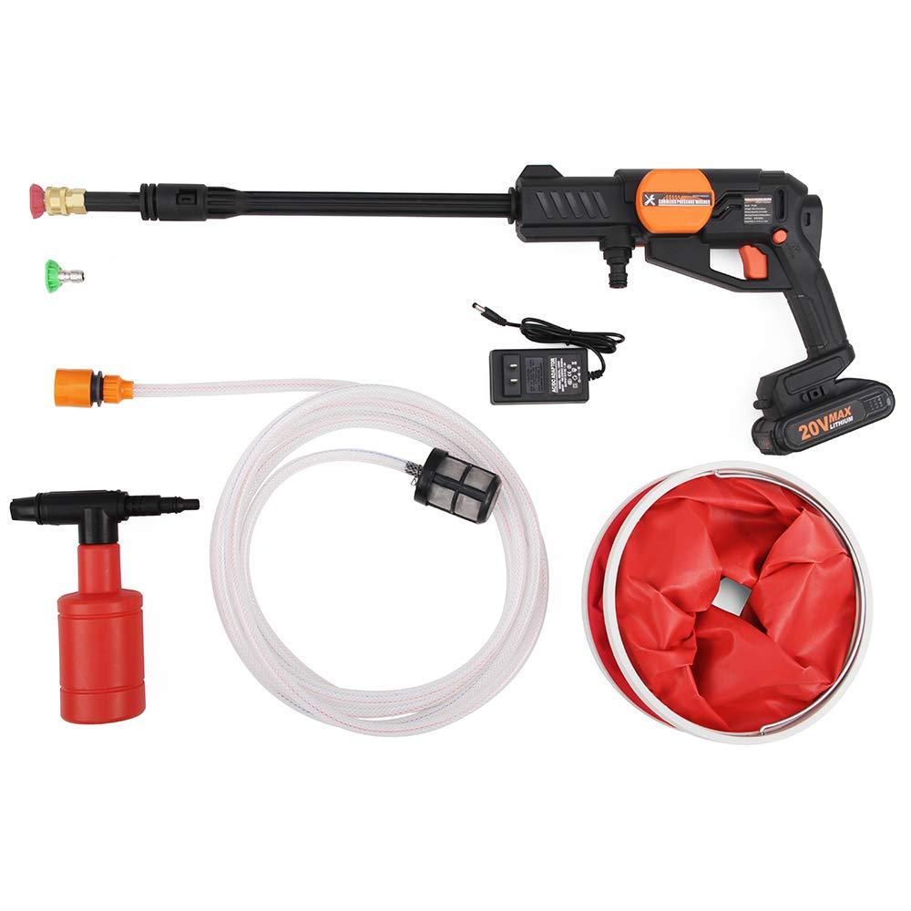 HUAHE Cordless Portable Power Pressure Washer Cleaner - 363-580 psi Working Pruessure and 20V Li-ion (2.0Ah-4.0Ah) Power Share Platform with Cleaning Accessories