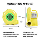 Costzon Air Blower, Pump Fan Commercial Inflatable Bouncer Blower, Perfect for Inflatable Bounce House, Jumper, Bouncy Castle (480 Watt 0.64HP) Yellow