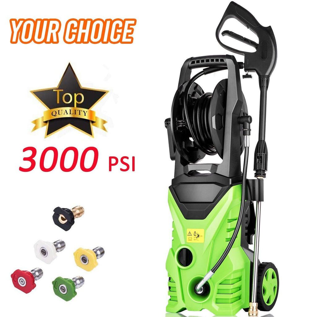 Homdox Electric High Pressure Washer 3000PSI 1.8GPM Power Pressure Washer Machine 1800W with Power Hose Gun Turbo Wand,5 Interchangeable Nozzles and Rolling Wheels