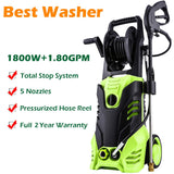 Homdox 3000 PSI Electric Pressure Washer, 1.80GPM High Pressure Washer, Professional Washer Cleaner Machine 1800W (Green)